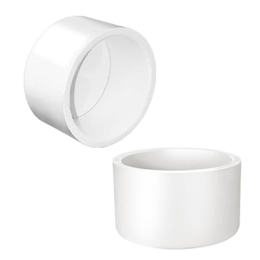 White PVC pipe end cap plug in round socket shape, open end interior