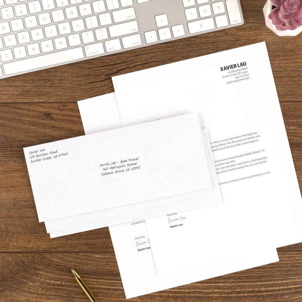 White security envelopes with address area and sealed inner flap visible