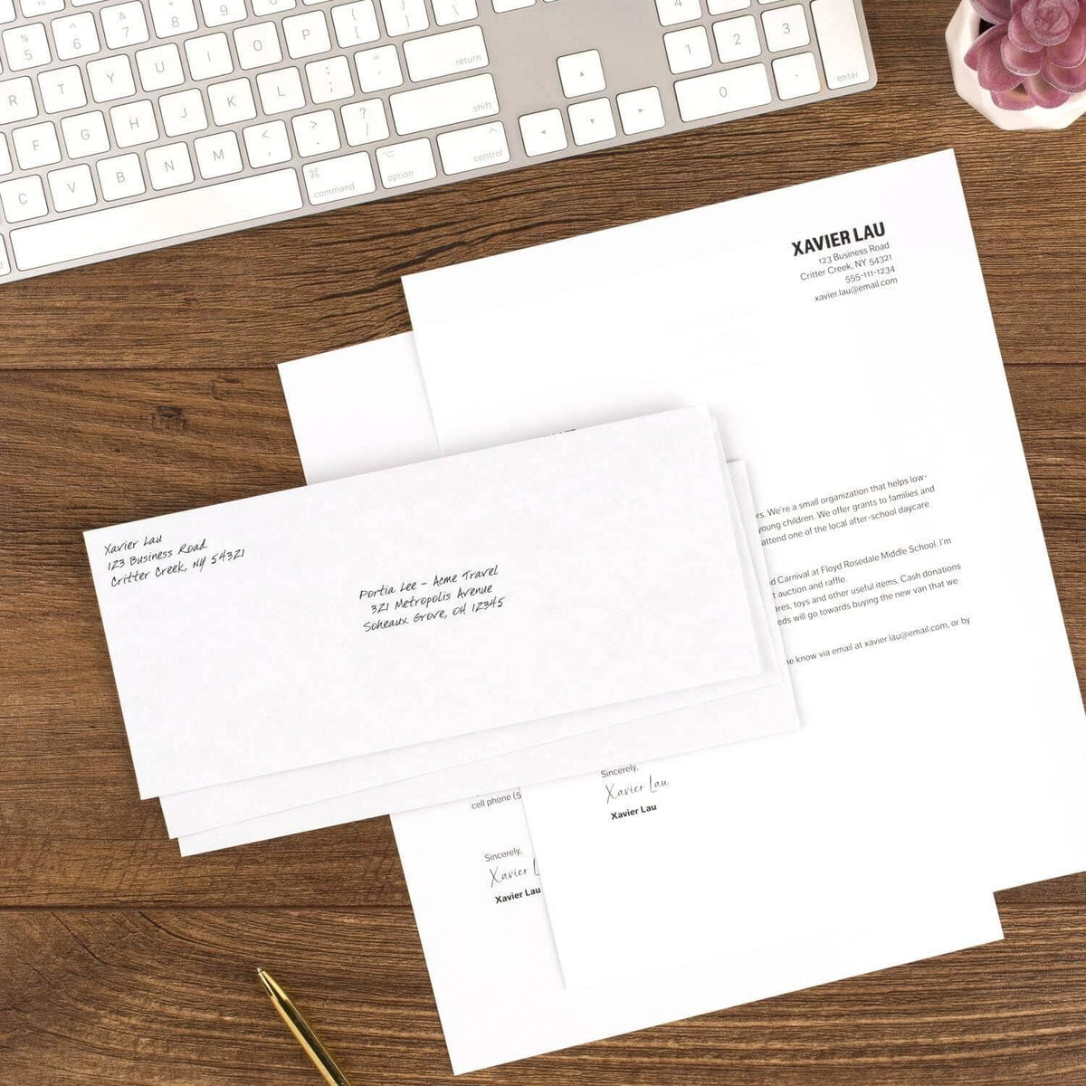 White security envelopes with address area and sealed inner flap visible