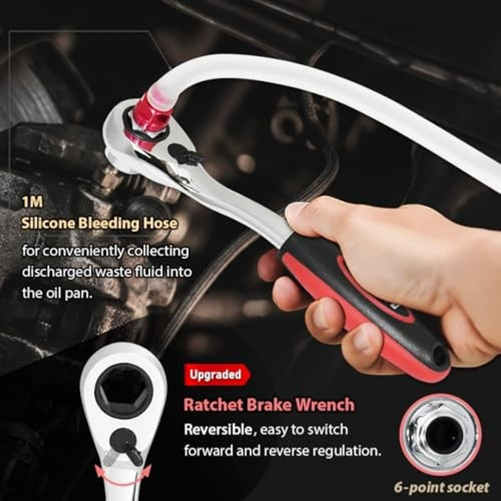 FIRSTINFO 1m silicone brake bleeder hose and reversible ratchet wrench with 6-point socket