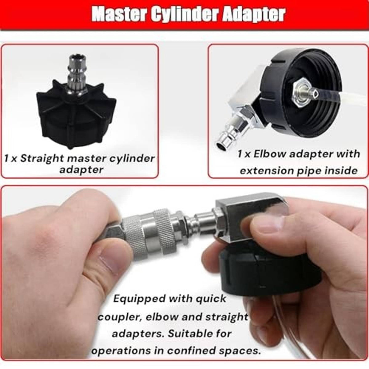 Brake bleeder master cylinder adapter set with straight adapter and elbow adapter