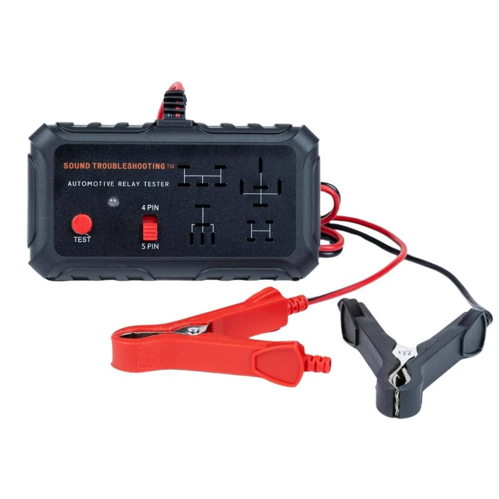 Automotive relay tester kit with black case and red/black test clips, 4 & 5 pin sockets