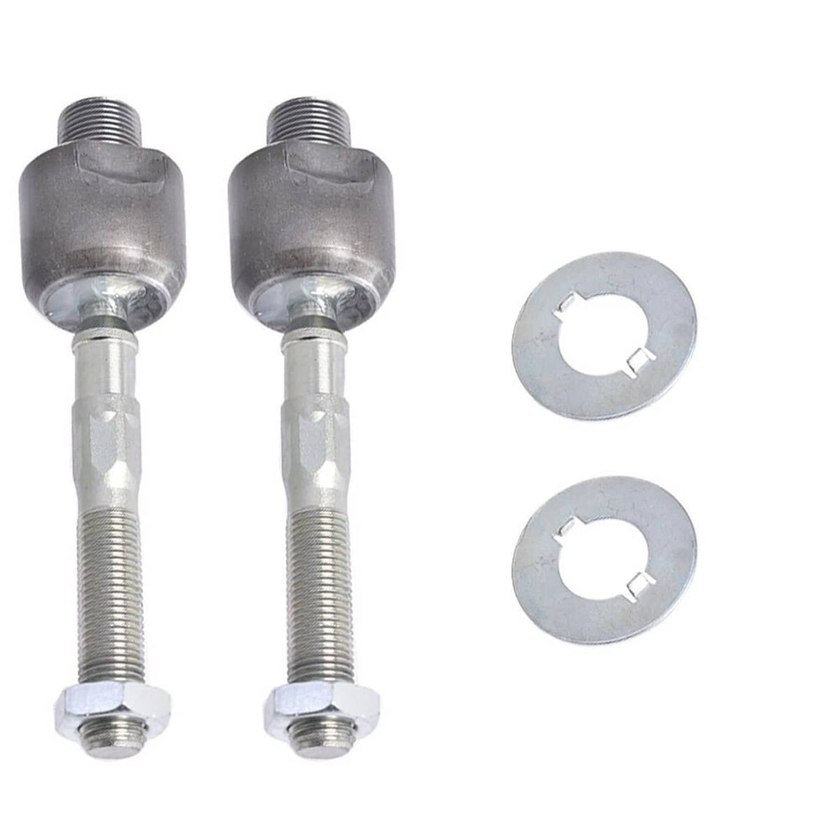 Suspension hardware set with two threaded bolts and two metal lock washers