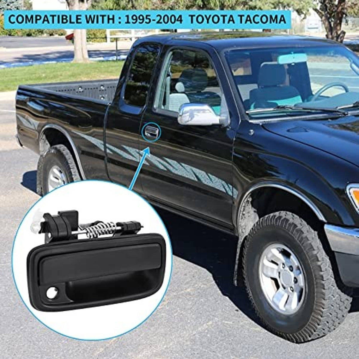 Front right door handle shown on truck door, plus close-up inset of handle