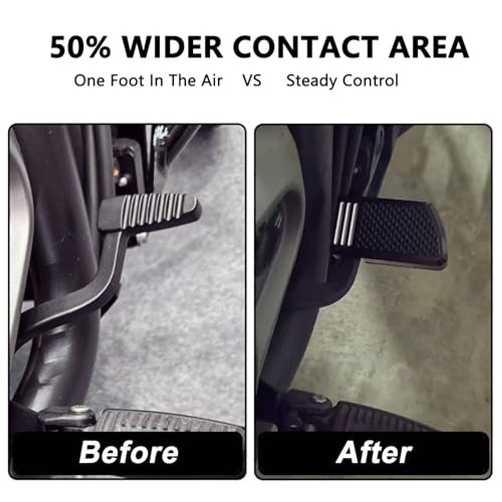 Brake pedal pad shown installed, black textured grip with silver side stripes