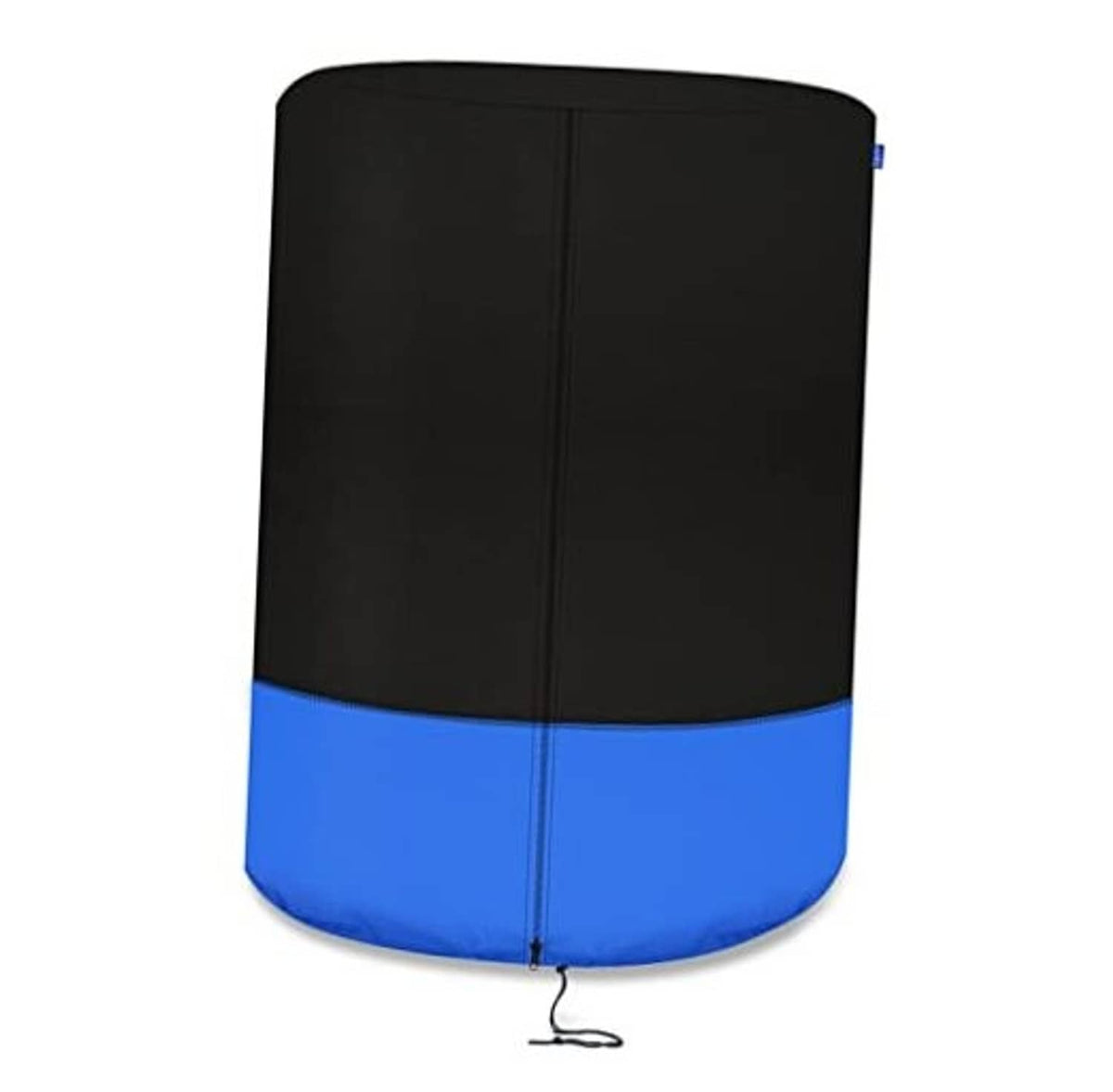 Large tire storage cover with black top, blue bottom, and drawstring closure