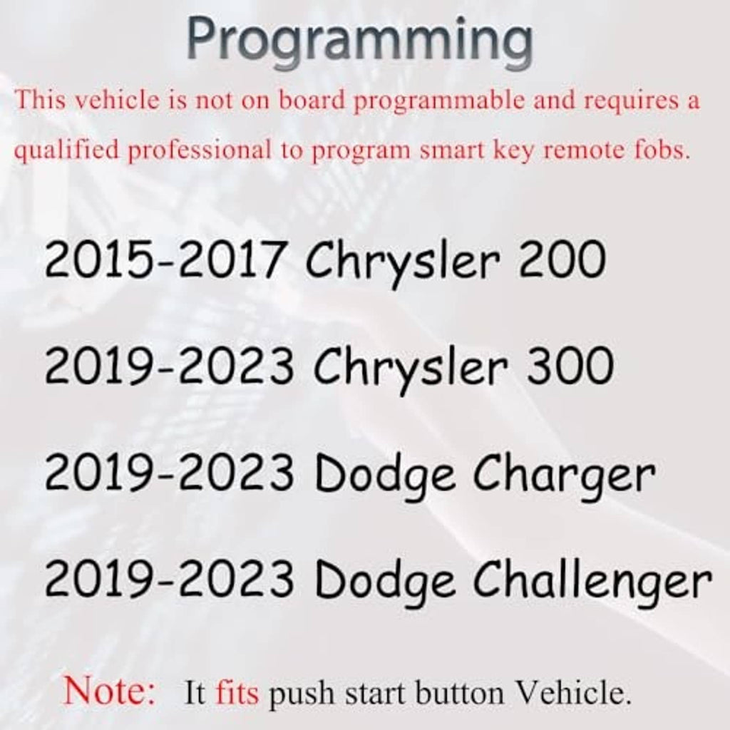 Key fob programming compatibility list for Chrysler 200 and Dodge Charger/Challenger