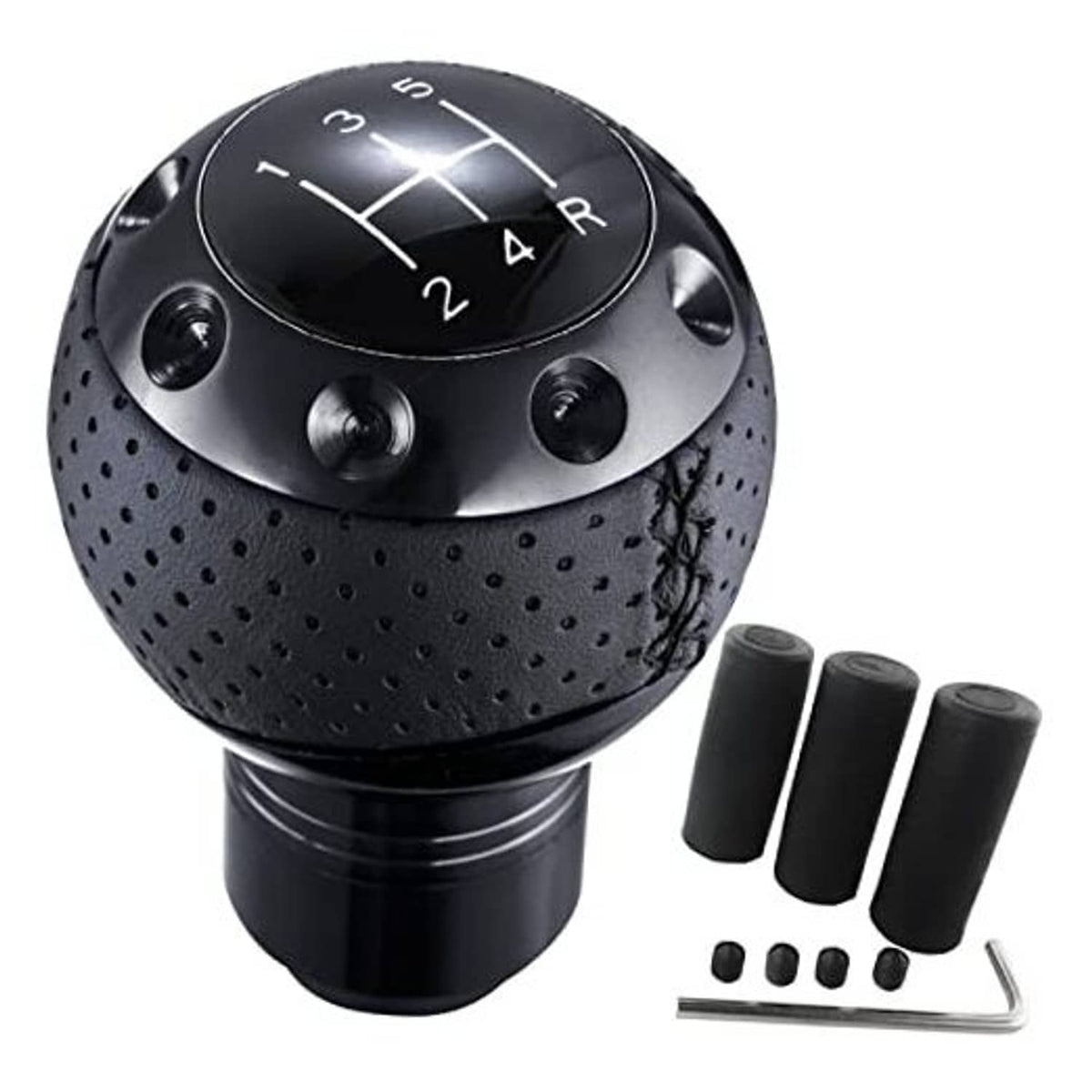 Black 5-speed leather-look manual gear shifter knob with engraved shift pattern