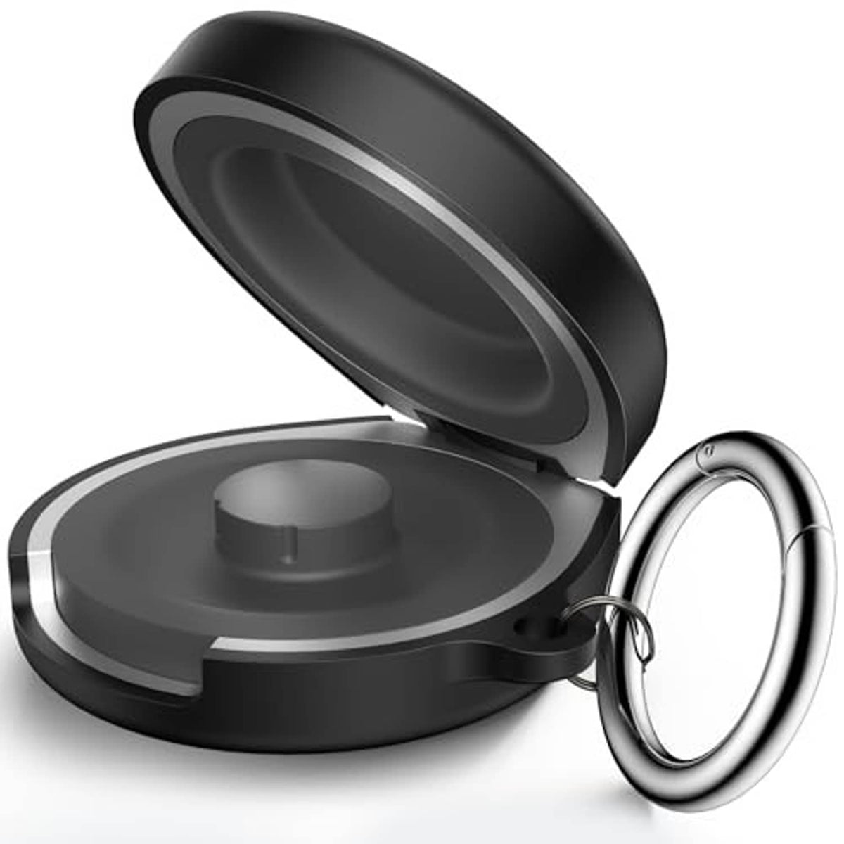 Open black silicone protective cover for Oura Ring 4 charging case with keyring