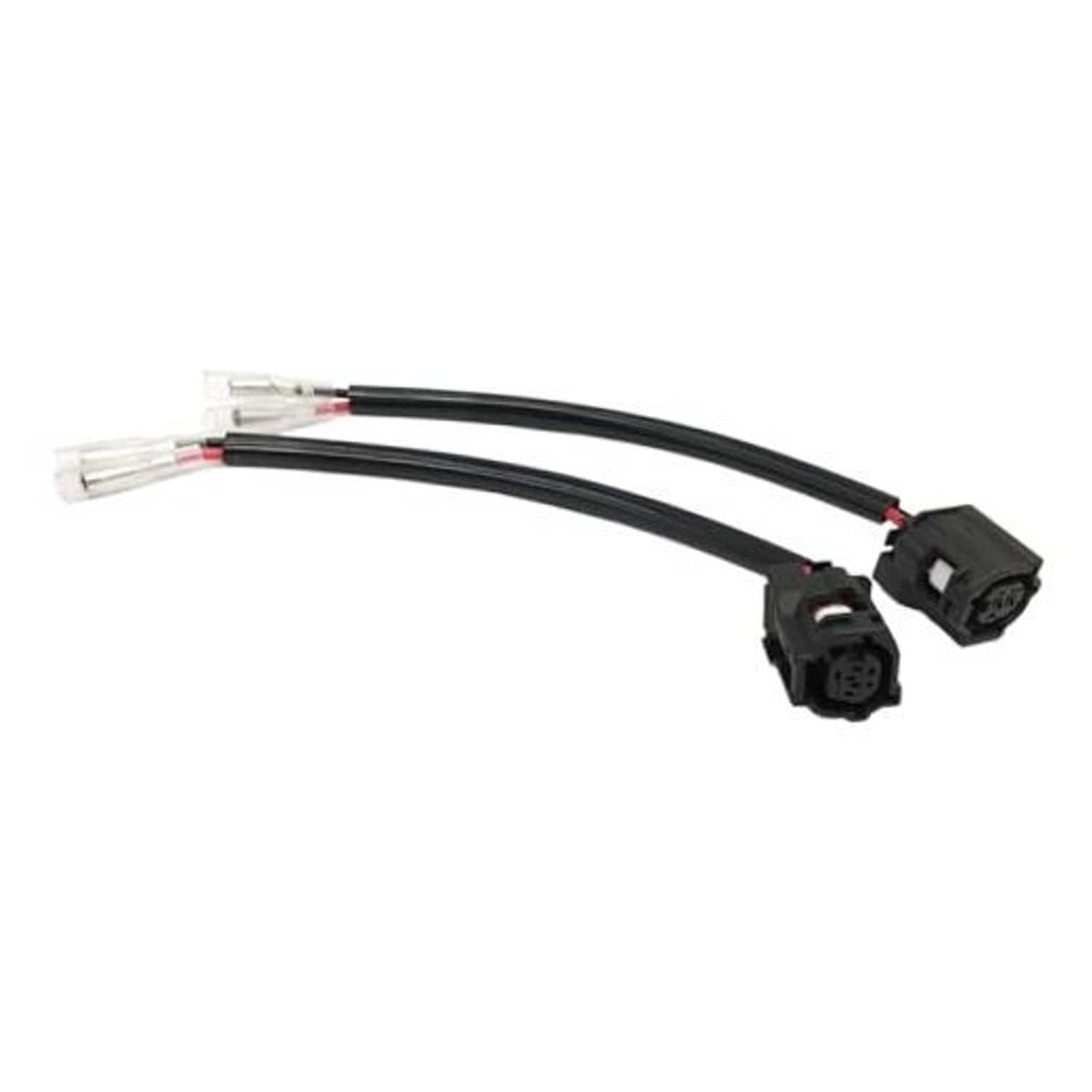 Set of two motorcycle light line connectors with black wiring harness, dual plugs