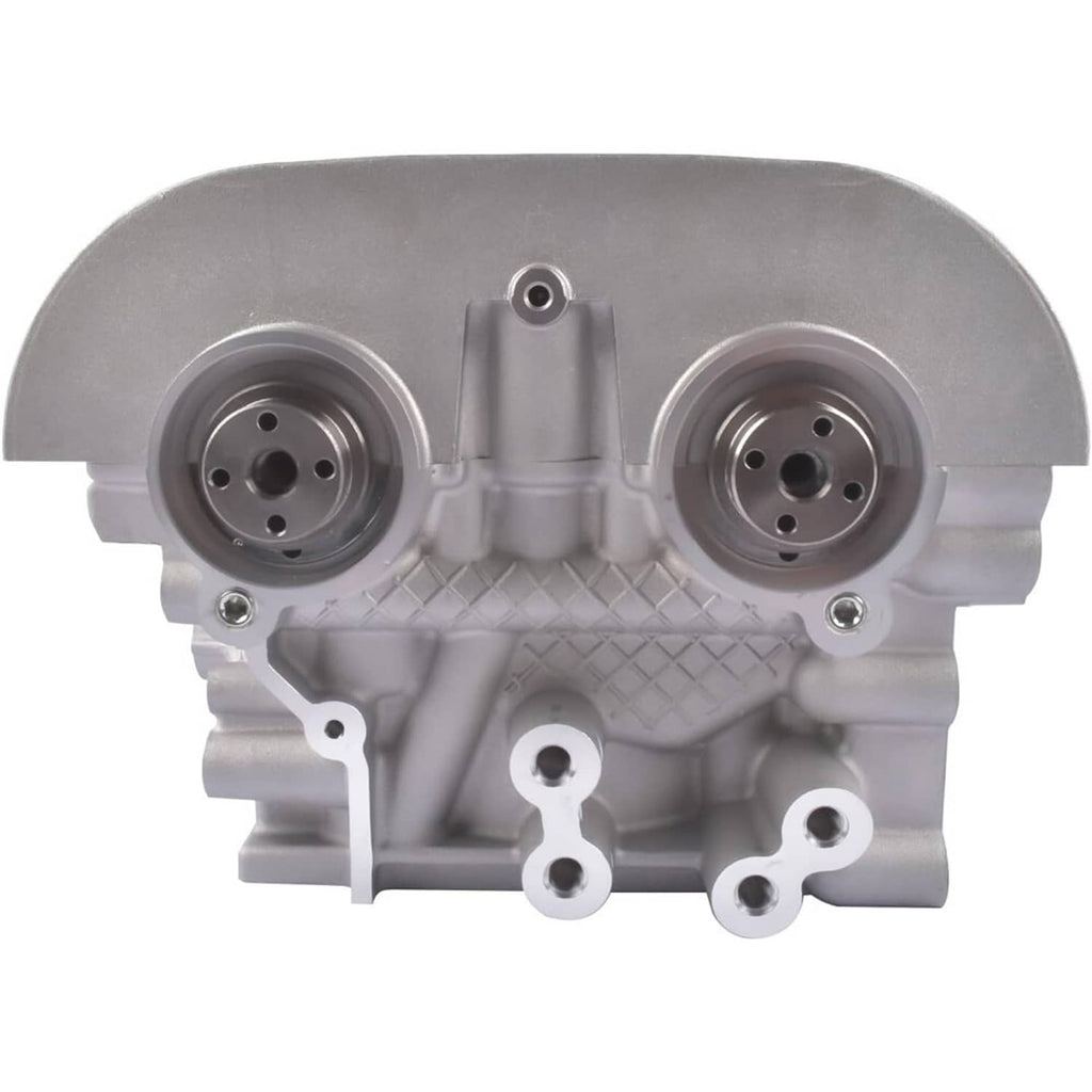 Engine cylinder head cover section with two circular ports and mounting holes, silver