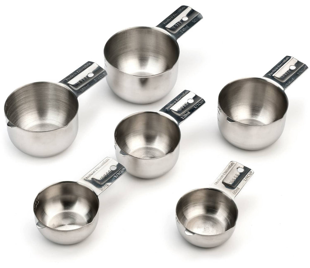 6-piece stainless steel measuring cup set with engraved size markings