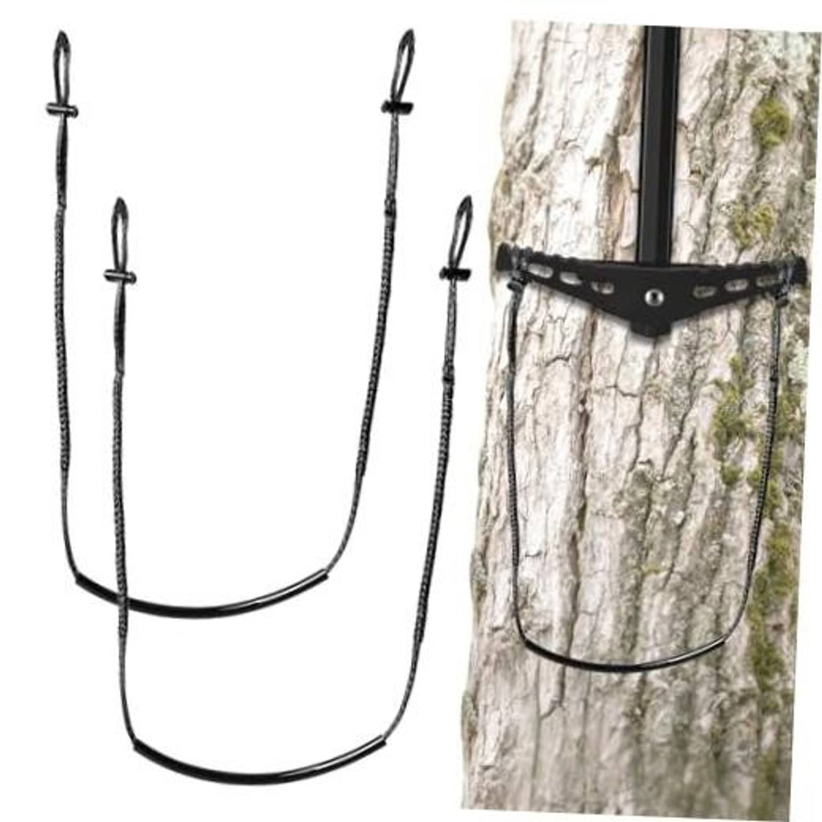 Pair of black climbing stick aider straps with metal slide lock loops