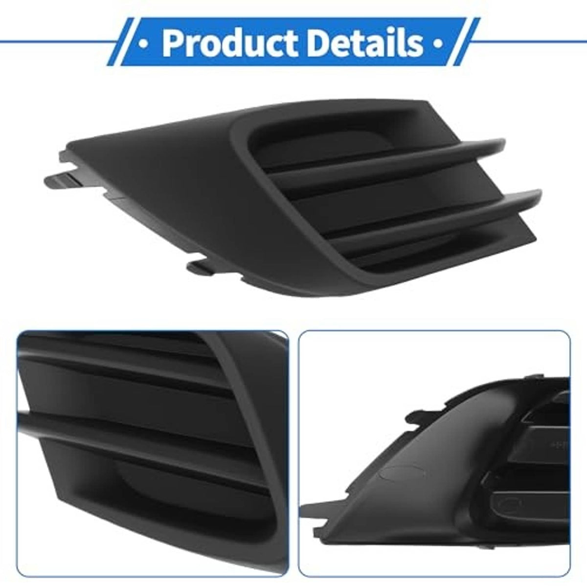 Fog light grille housing, black plastic with recessed center channel and side tabs.