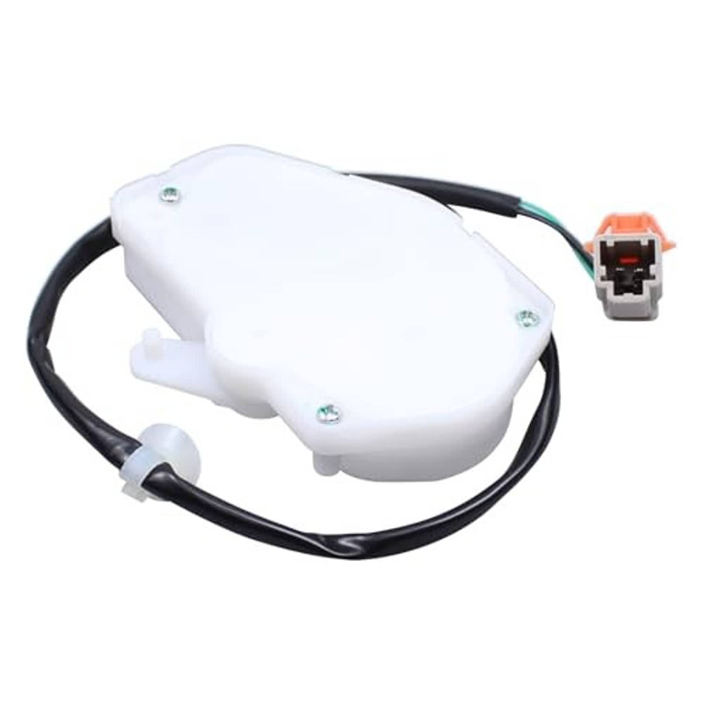Door latch lock actuator with attached wiring and orange-gray connector plug