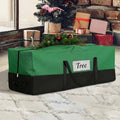 Green and black Christmas tree storage bag with handles and front label