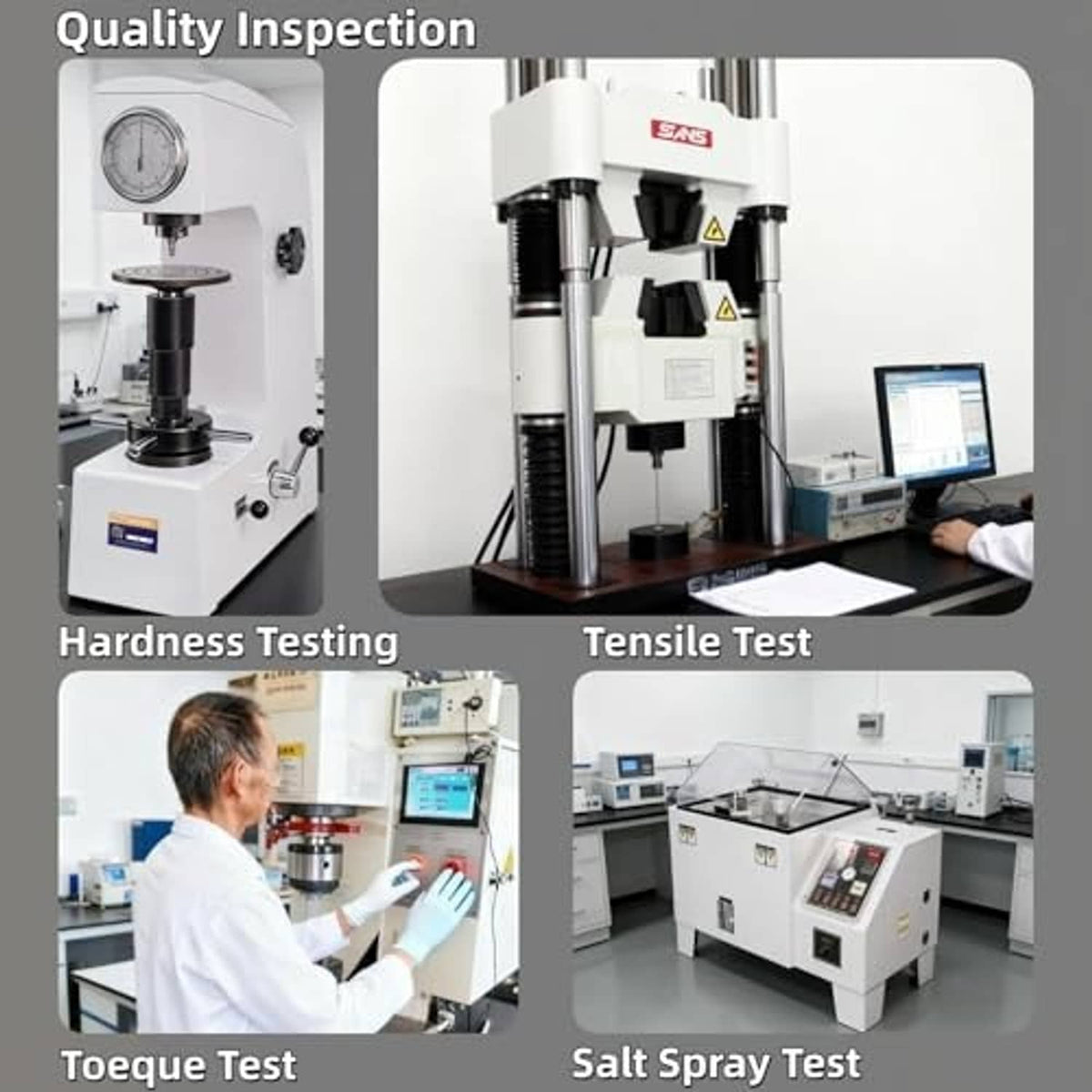 Ball joint quality inspection in lab with hardness, tensile, and salt spray testing