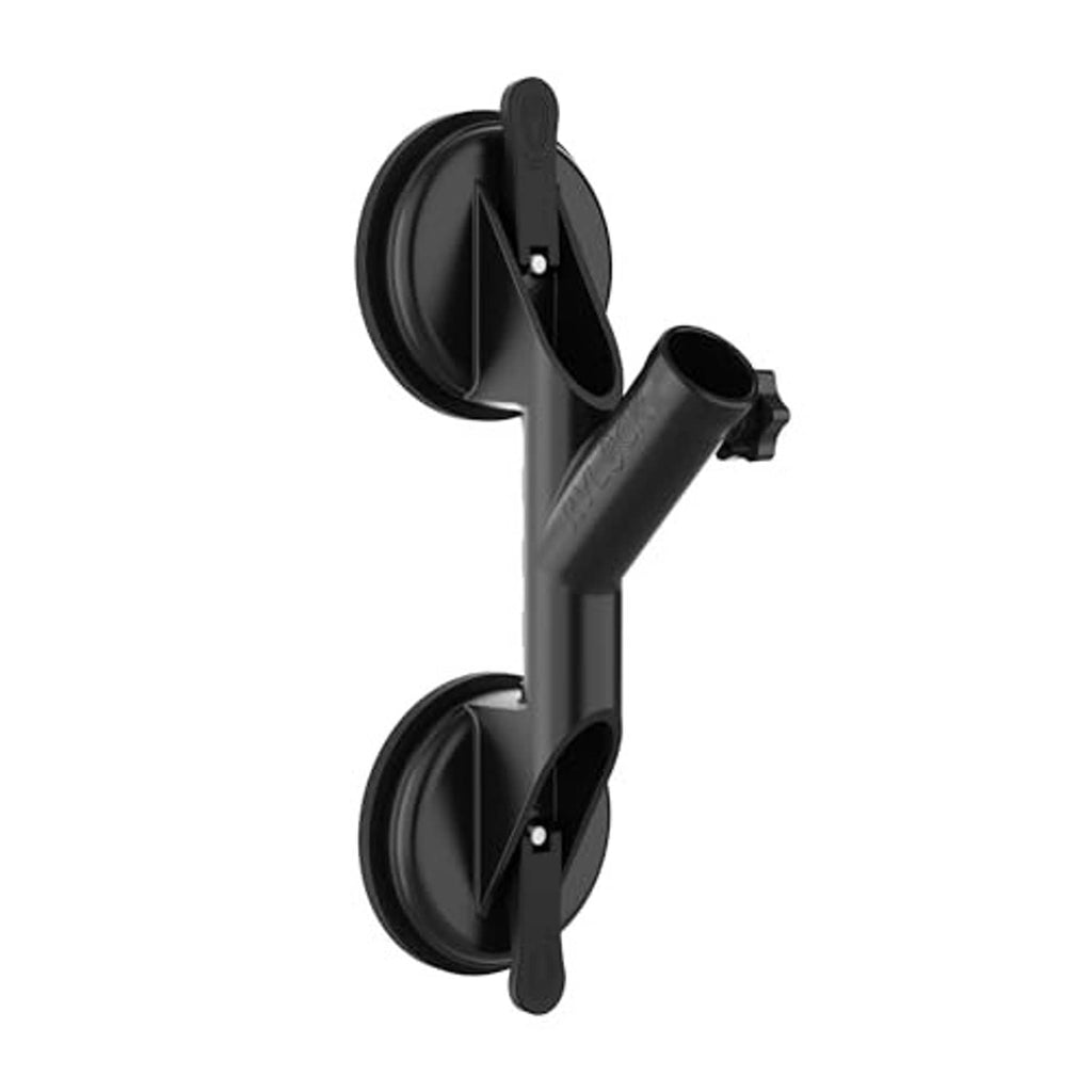 Black suction flagpole holder mount with two circular pads and pole clamp