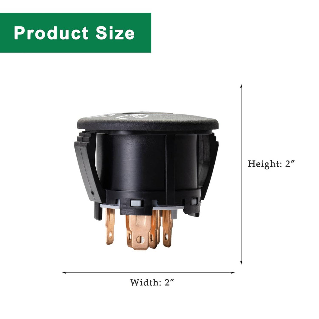 Ignition switch size view with rear terminals and height and width markers