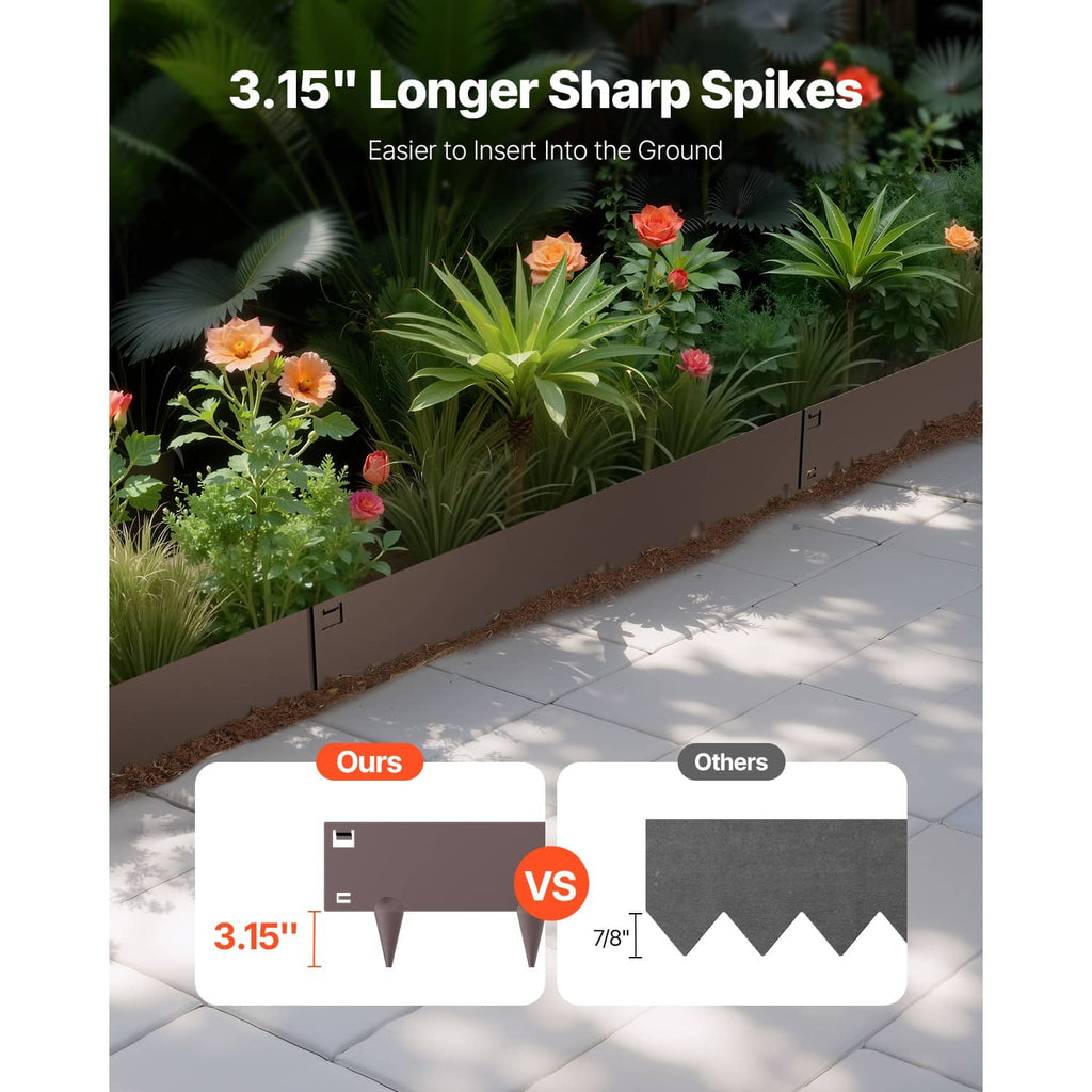 Brown steel landscape edging border with long sharp spikes for garden installation
