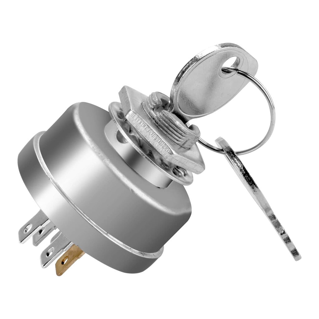 Silver ignition starter switch with metal key ring and two keys