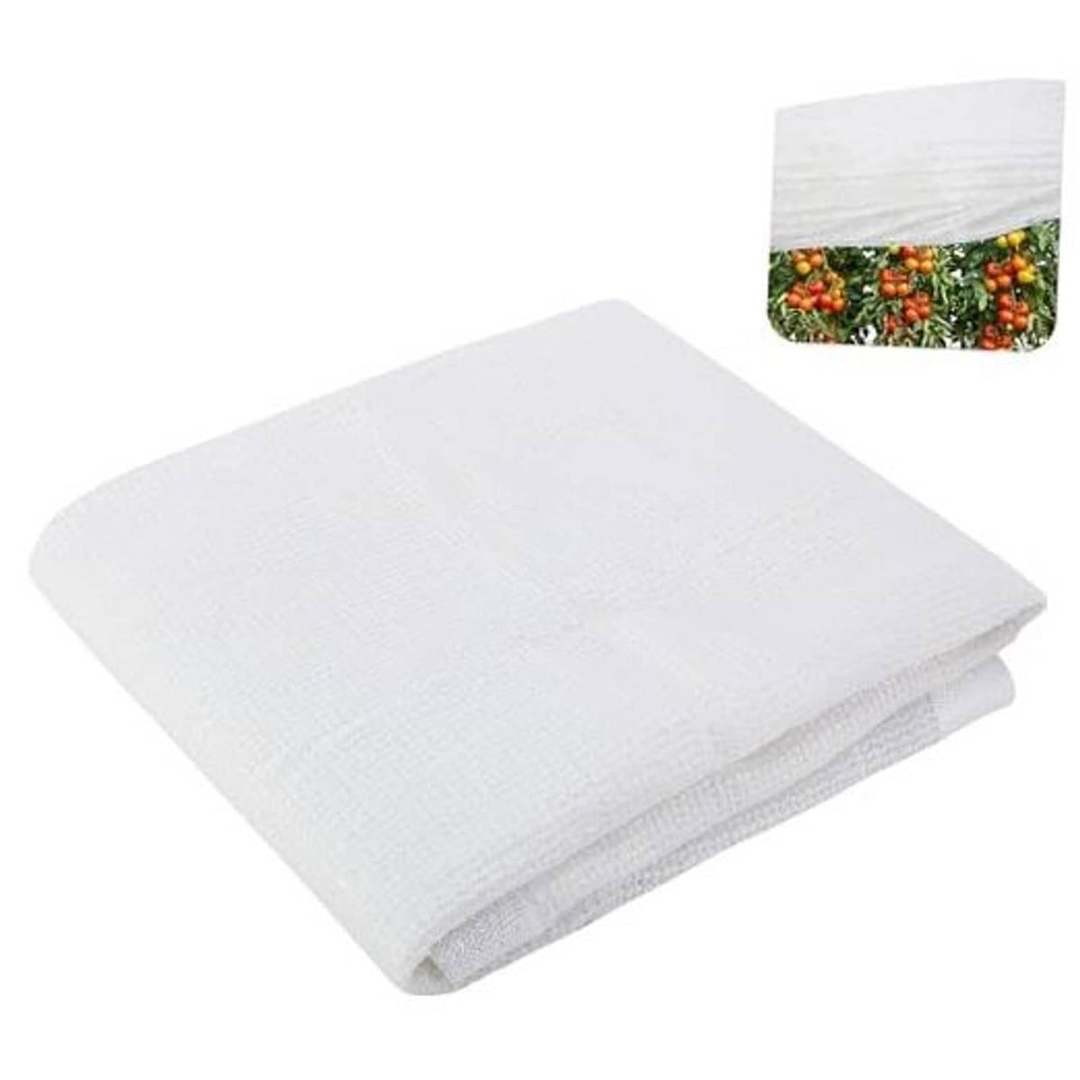 White plant sun shade net cloth, folded for storage, breathable mesh fabric