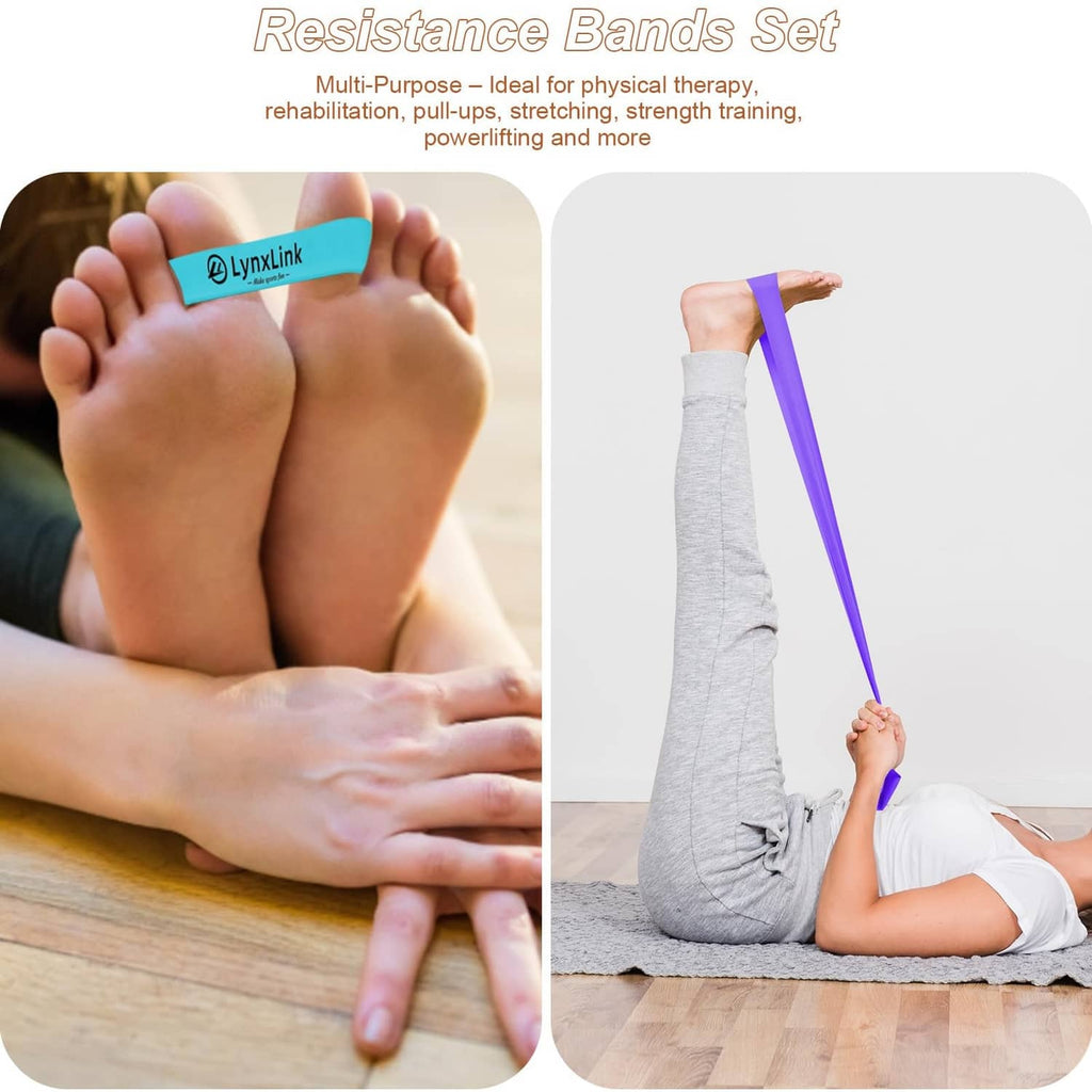 Foot stretching kit: LynxLink massage ball and purple resistance bands