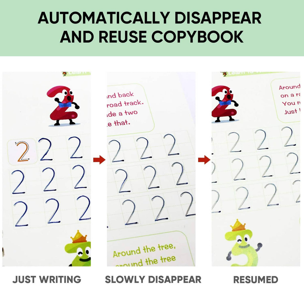 Kids' handwriting practice copybook pages with number 2 tracing lines