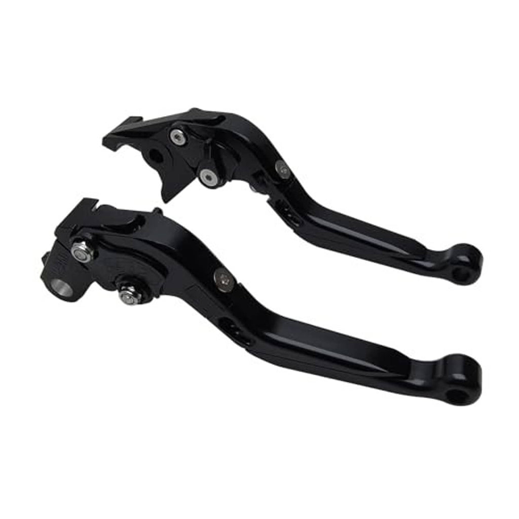 Pair of black adjustable motorcycle brake and clutch levers with mounting brackets