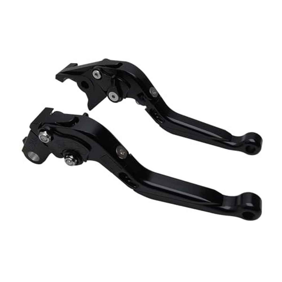 Pair of black adjustable motorcycle brake and clutch levers with mounting brackets