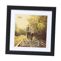 Black woodgrain square picture frame with white mat, tempered glass, photo insert