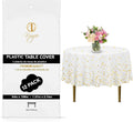 Monree round plastic tablecloth pack, white with gold confetti pattern, 12 pcs