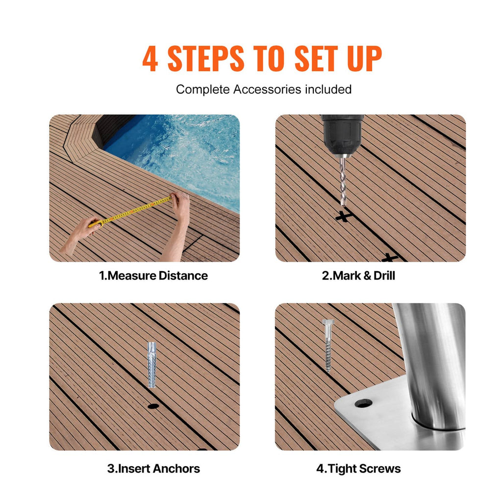 Pool handrail mounting hardware kit with screws, anchors, and base plate
