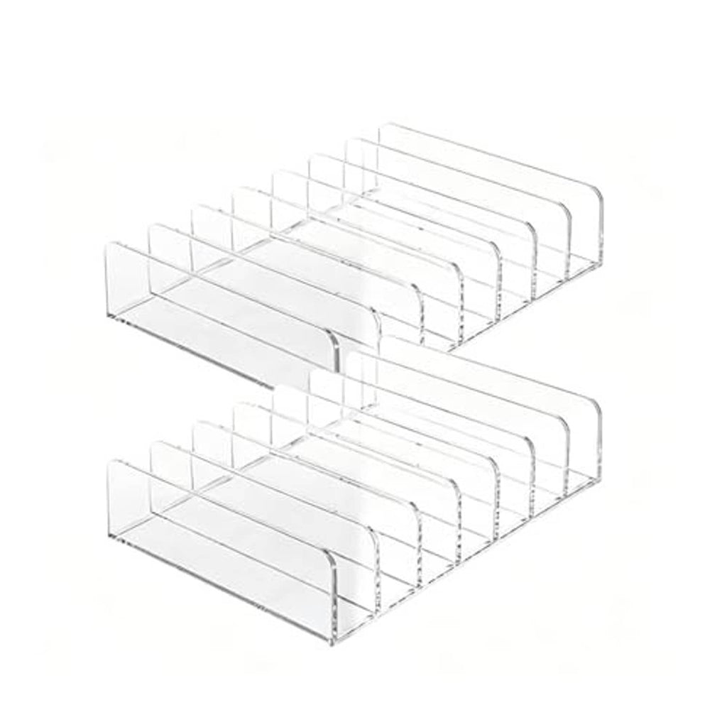 Two clear acrylic CD organizer trays with 7 slots each, angled for easy CD viewing