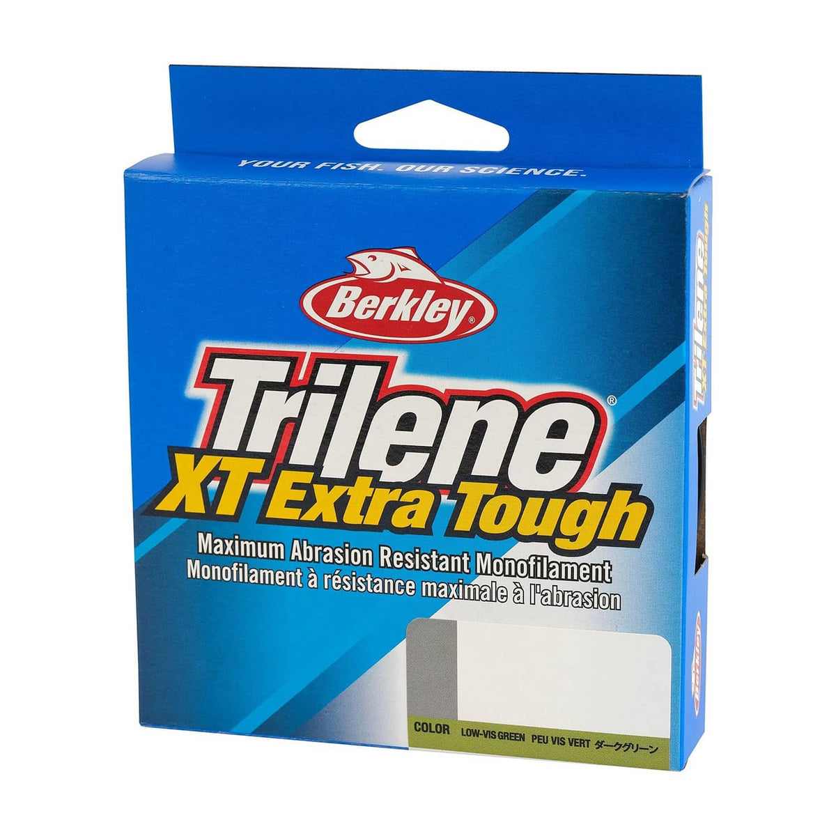 Berkley Trilene XT Extra Tough monofilament line box with low-vis green color window