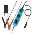 Automotive power probe tester with blue handheld meter, two probes, and black cable