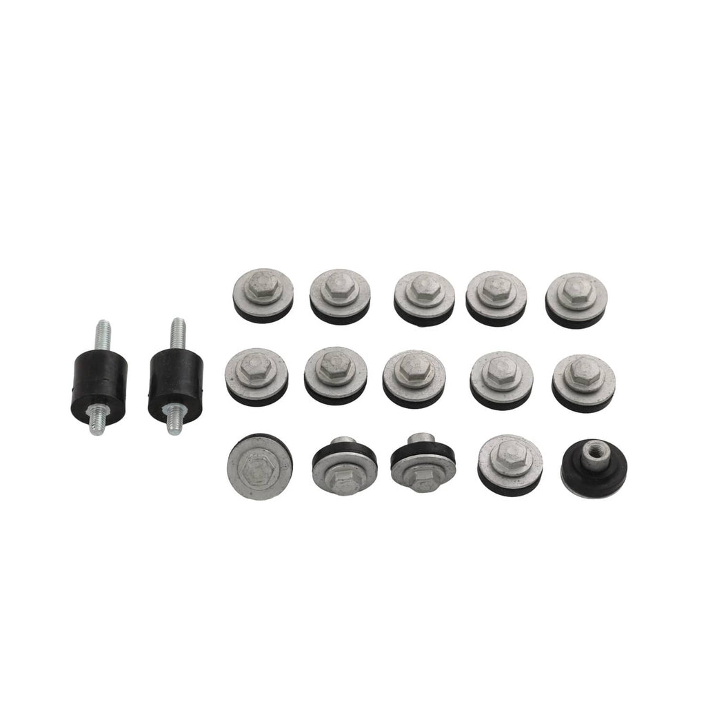 Valve cover hardware kit with rubber grommets and metal fasteners