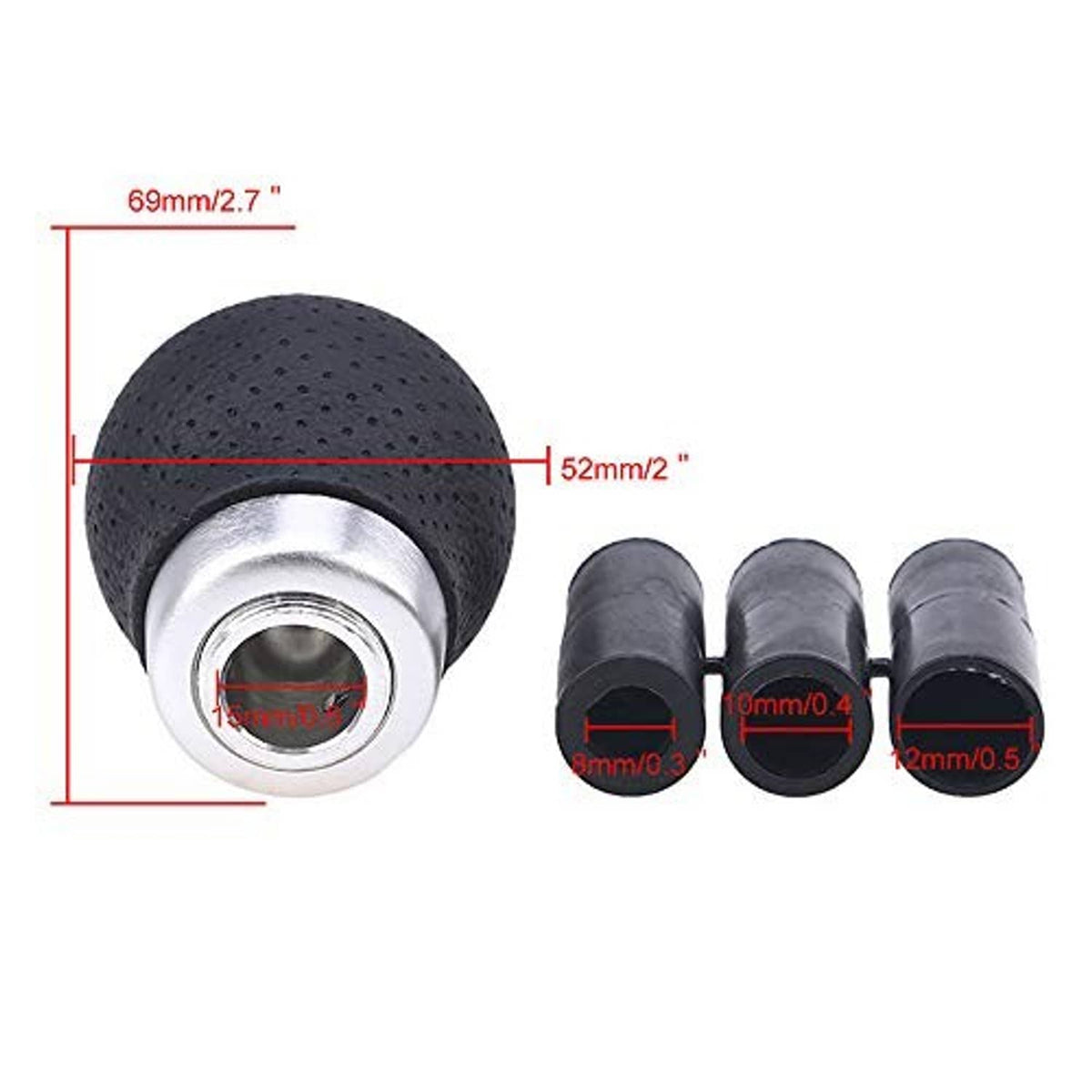 Black textured 5-speed gear shift knob with silver bezel; included installation sleeves and caps