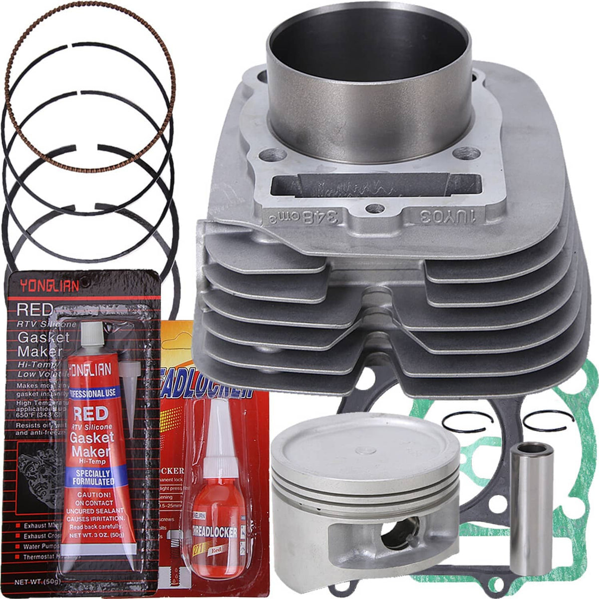 Cylinder and piston top end kit with rings, gasket set, and cylinder base parts