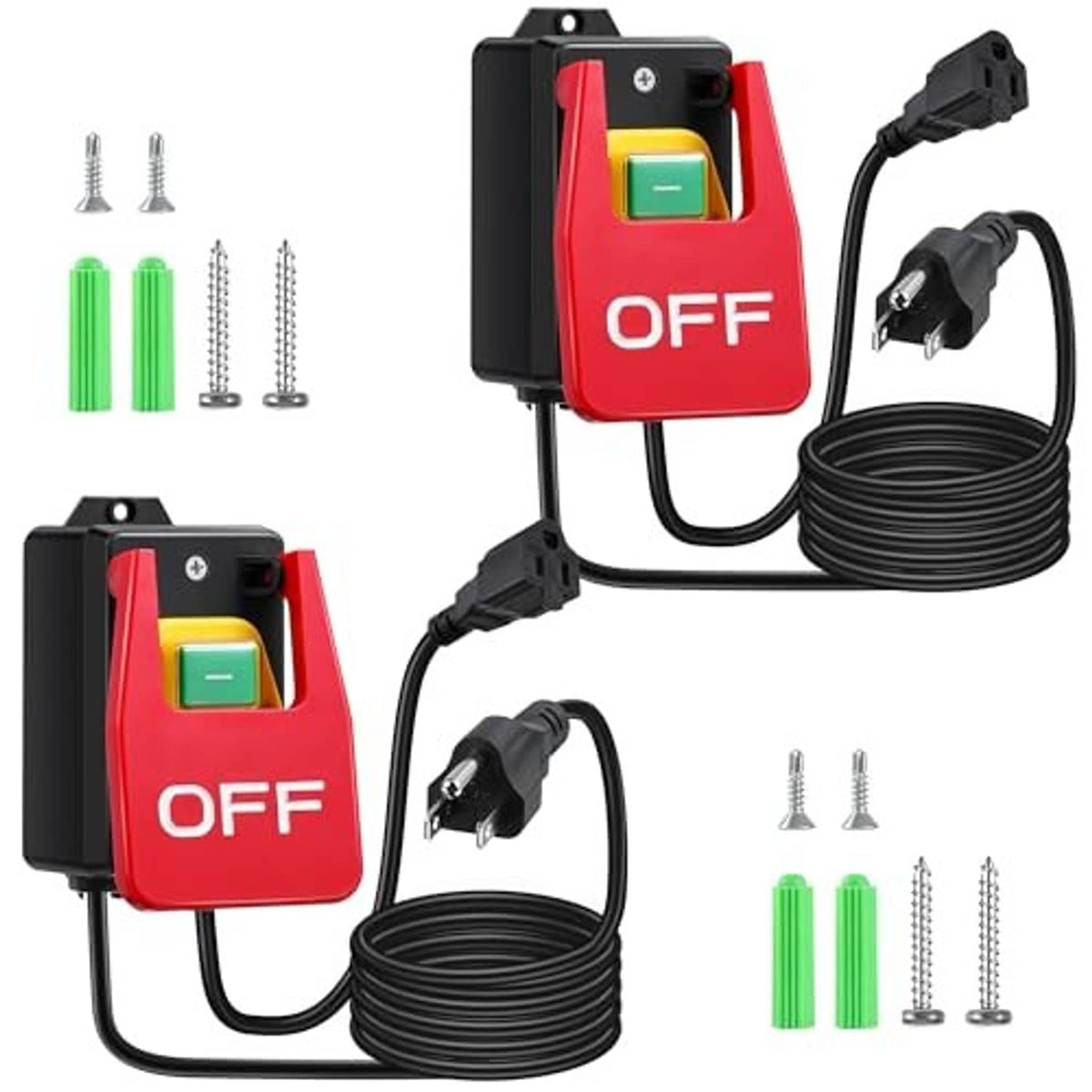 Red paddle ON/OFF switch with green rocker and black housing; power cord set