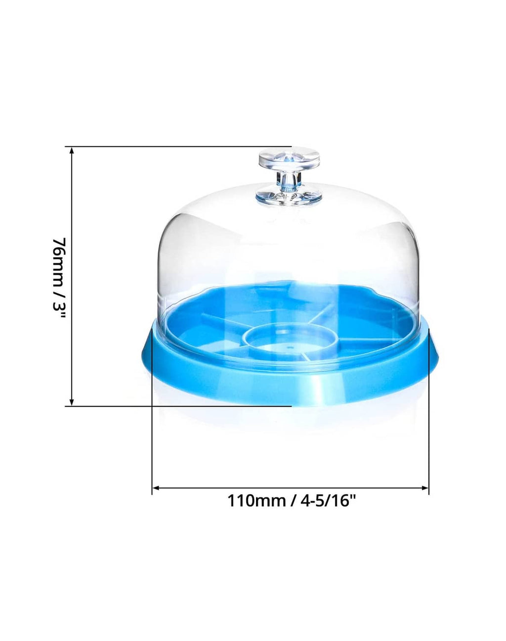 Clear dust cover and blue tray for watches, 110mm wide x 76mm high