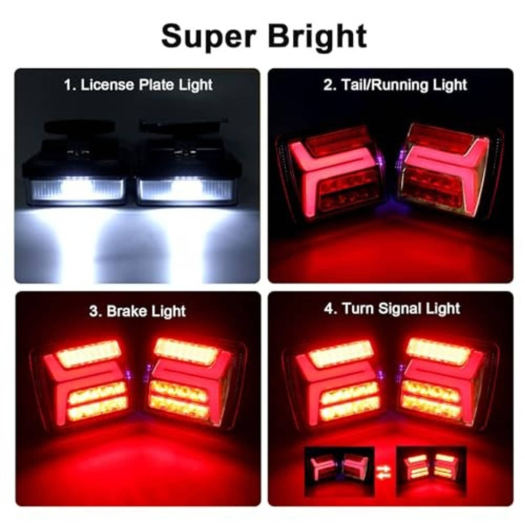 Trailer rear LED light showing turn signal, brake, and running light illumination patterns