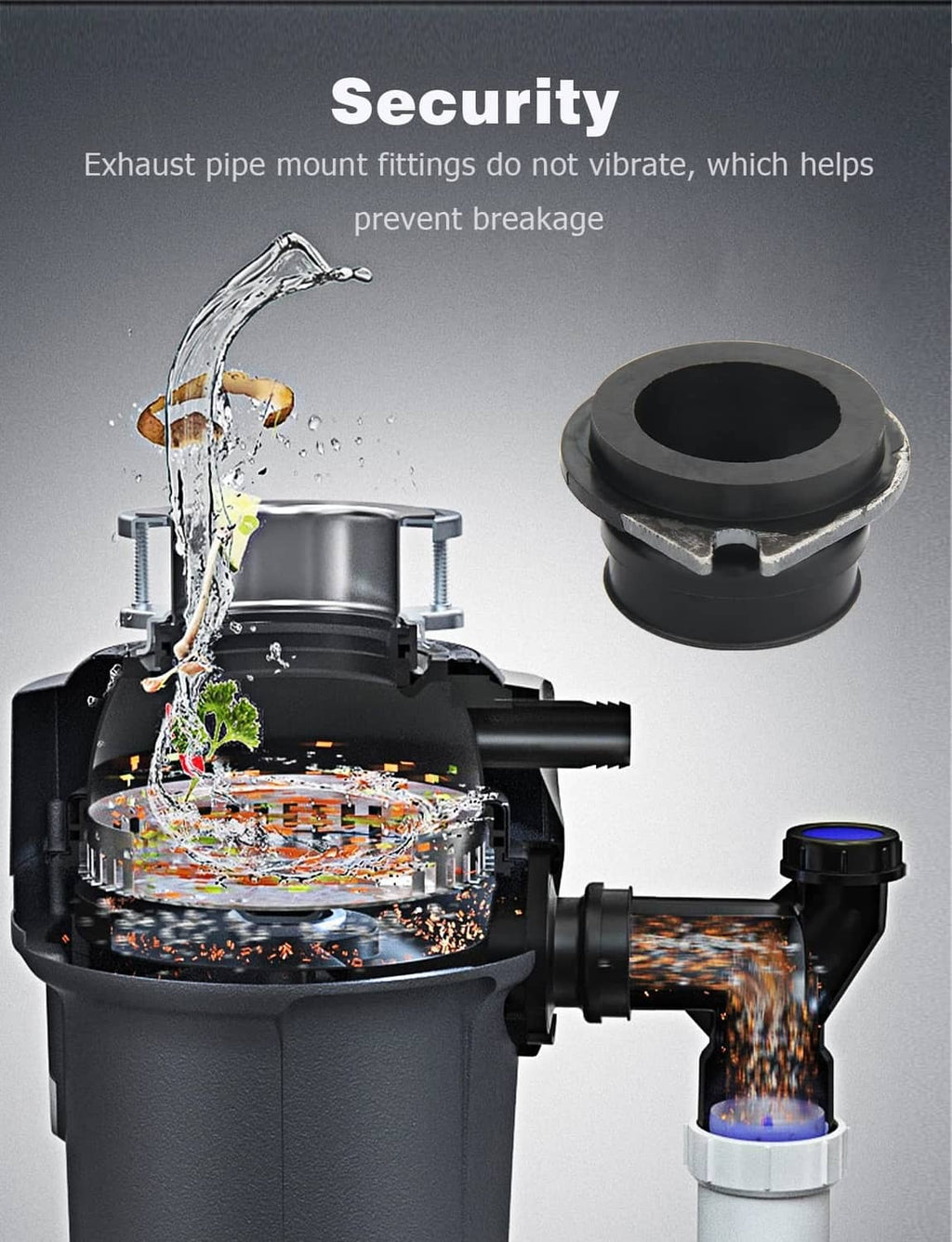 Black rubber flex coupler ring for garbage disposal exhaust pipe mount
