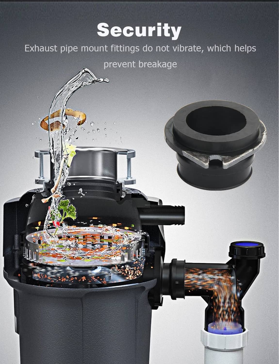Black rubber flex coupler ring for garbage disposal exhaust pipe mount