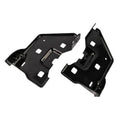 Pair of front bumper brackets in black metal with mounting holes and curved cutouts.