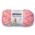 Chenille baby blanket yarn skein in peach, pink, and white stripes