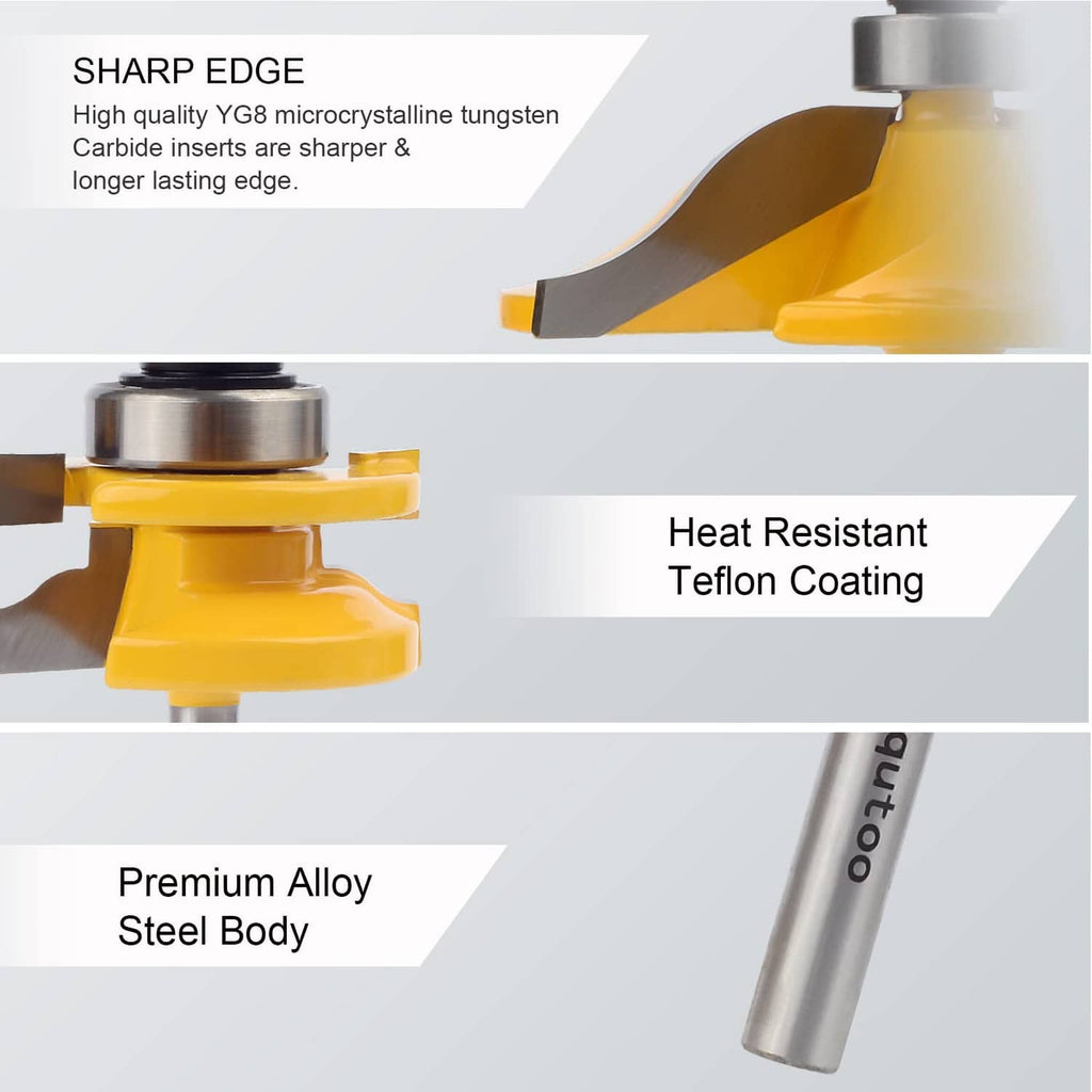 Close-up of yellow router bit with sharp carbide insert and heat-resistant coating