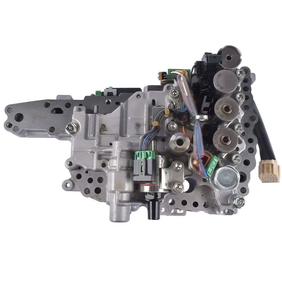 Automatic transmission valve body with stepper motor module and multi-wire connectors