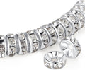Silver rhinestone rondelle spacer beads with faceted crystal centers, 8mm