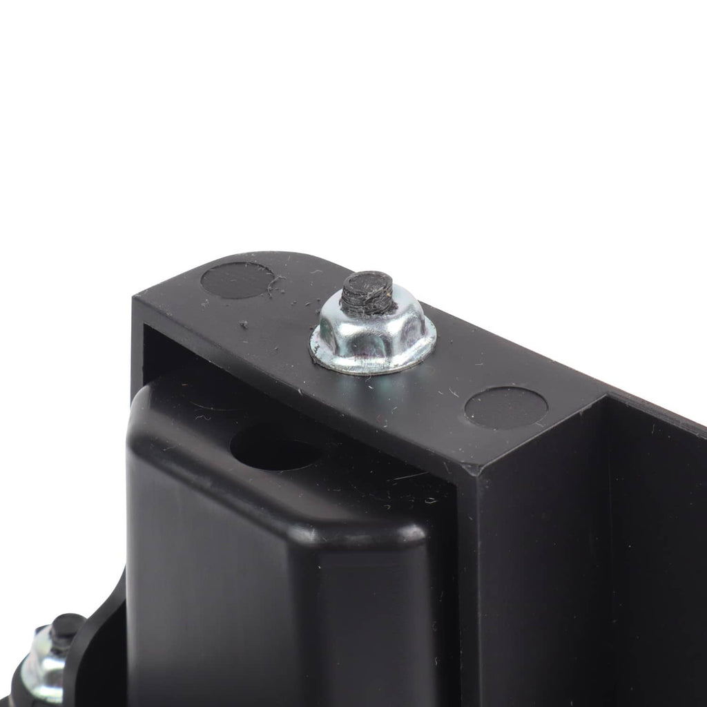 Black cup holder mounting block with metal stud and curved support edges